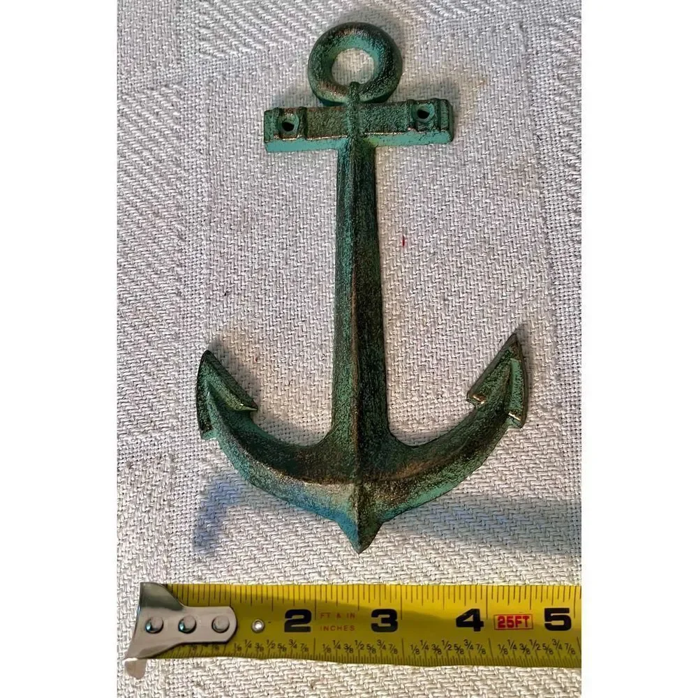 Nautical Anchor Green & Gold Cast Iron Anchor Wall Hanging Decor Beach House